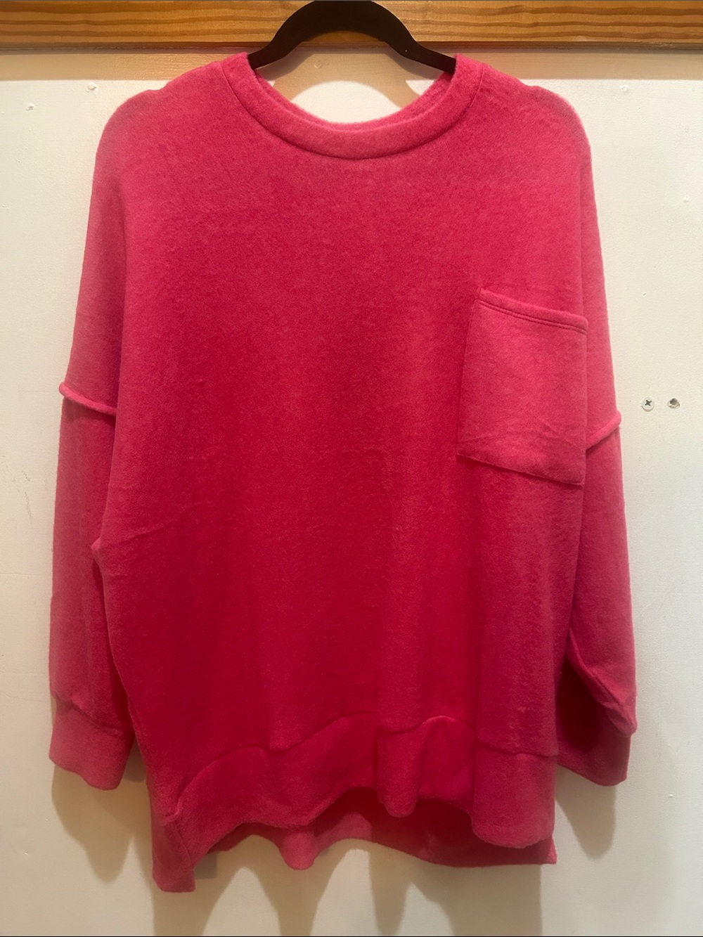 Zenana Outfitters Drop Shoulder Crewneck Sweater in Fuschia